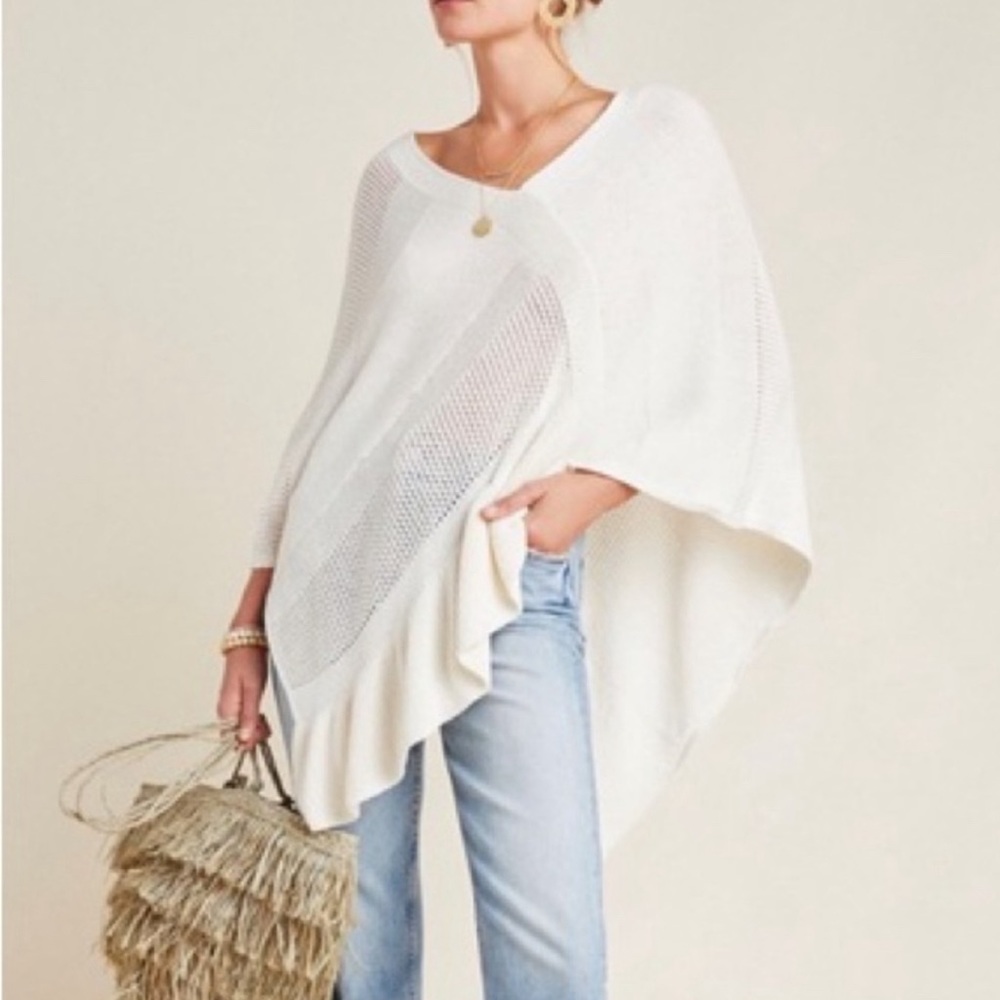 anthropologie white poncho